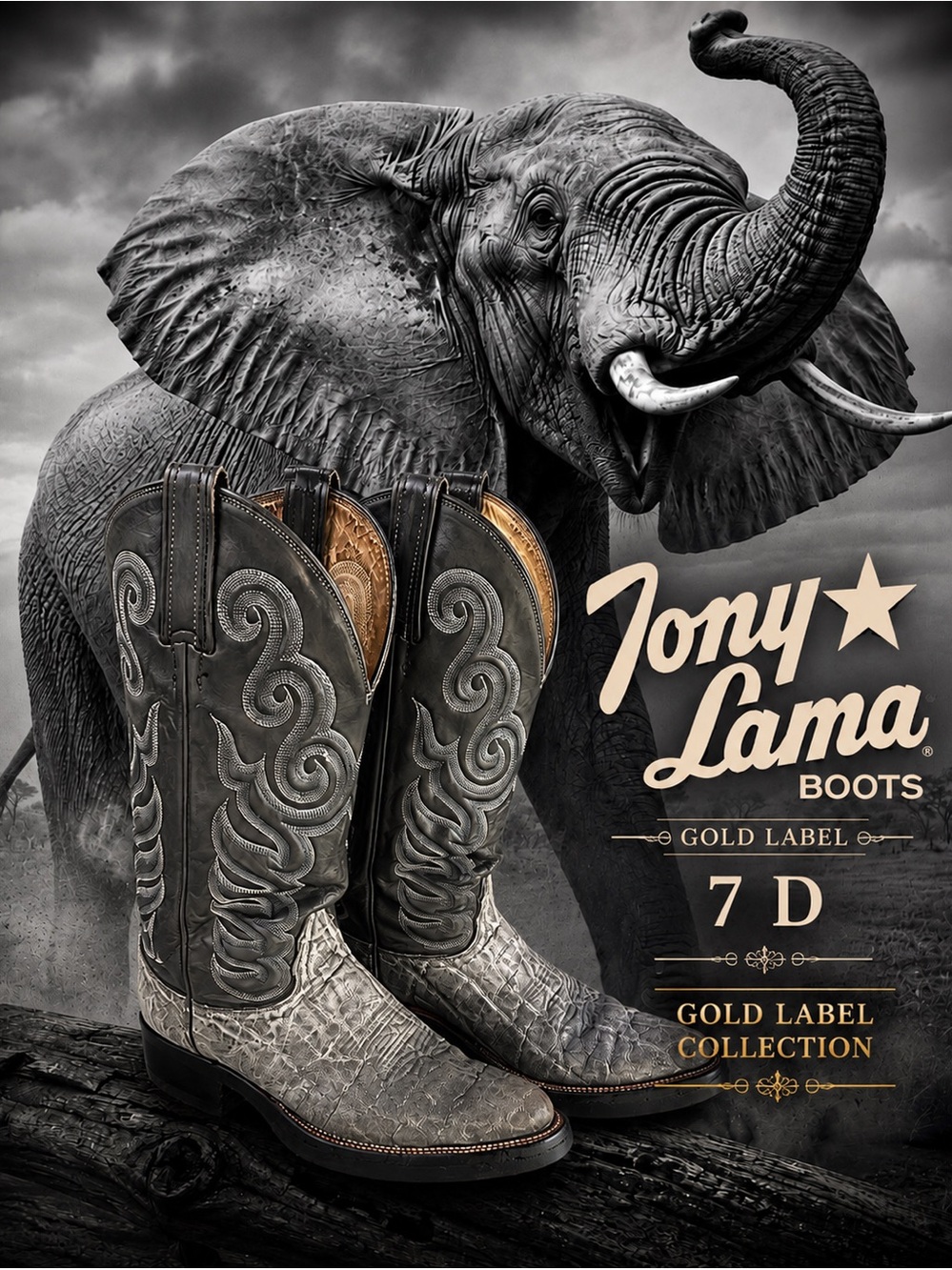 Tony Lama Gold Label Gray Elephant Boots Men’s 7 D USA